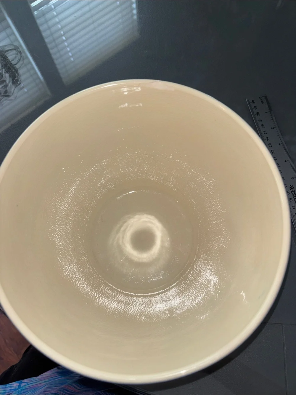 Crate and Barrel Blue Ceramic Mixing Bowl with Cream Interior-slight chip